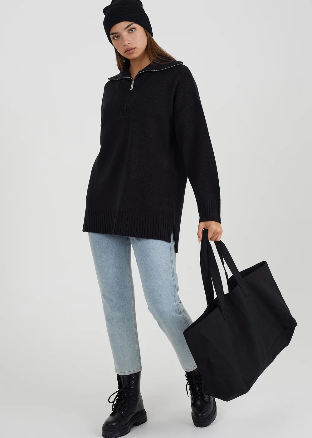 Brave Soul Black Oversized Zip Collar Knitted Jumper - XS Image 4