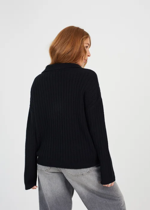 Brave Soul Black Ribbed Trophy Neck Knited Jumper - XL Image 2