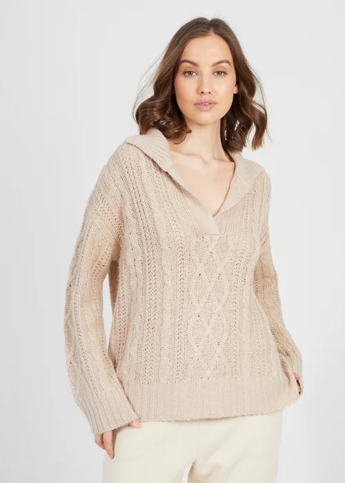 Brave Soul Stone V-Neck Cable Knit Jumper - XS Image 1