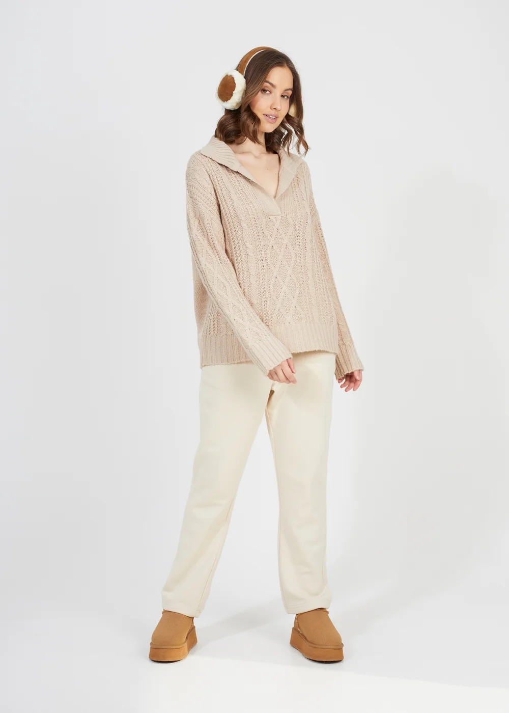 Brave Soul Stone V-Neck Cable Knit Jumper - XS Image 4