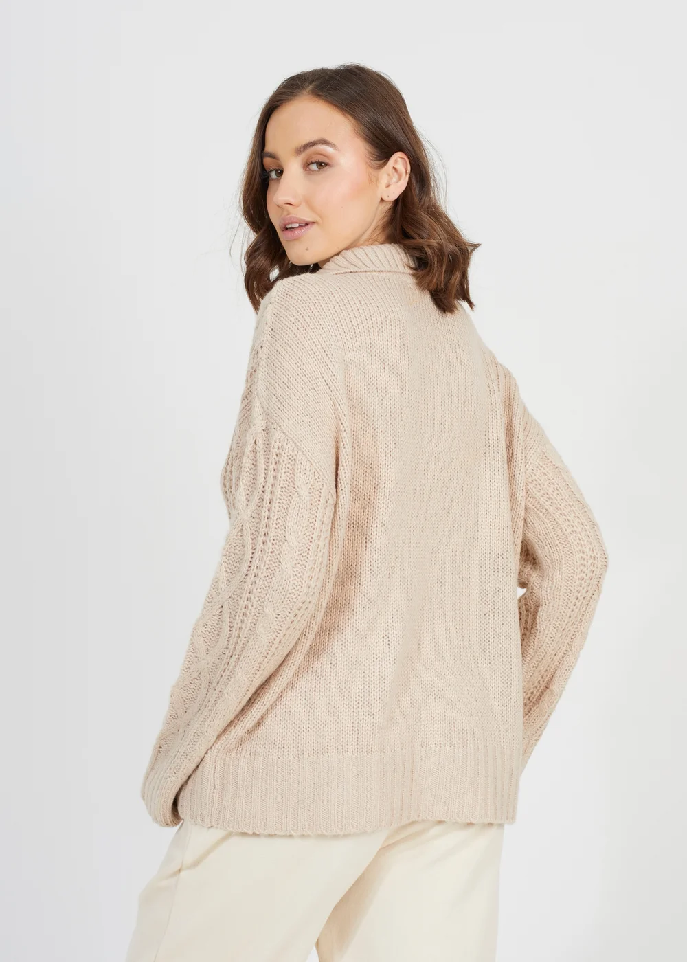 Brave Soul Stone V-Neck Cable Knit Jumper - XS Image 2
