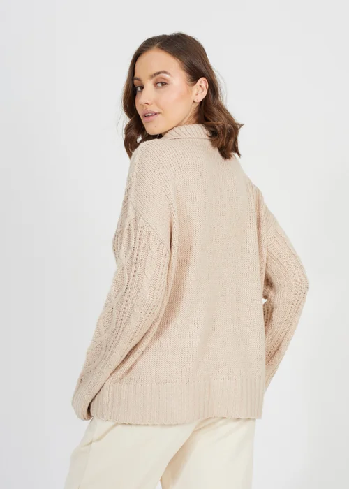 Brave Soul Stone V-Neck Cable Knit Jumper - XS Image 2