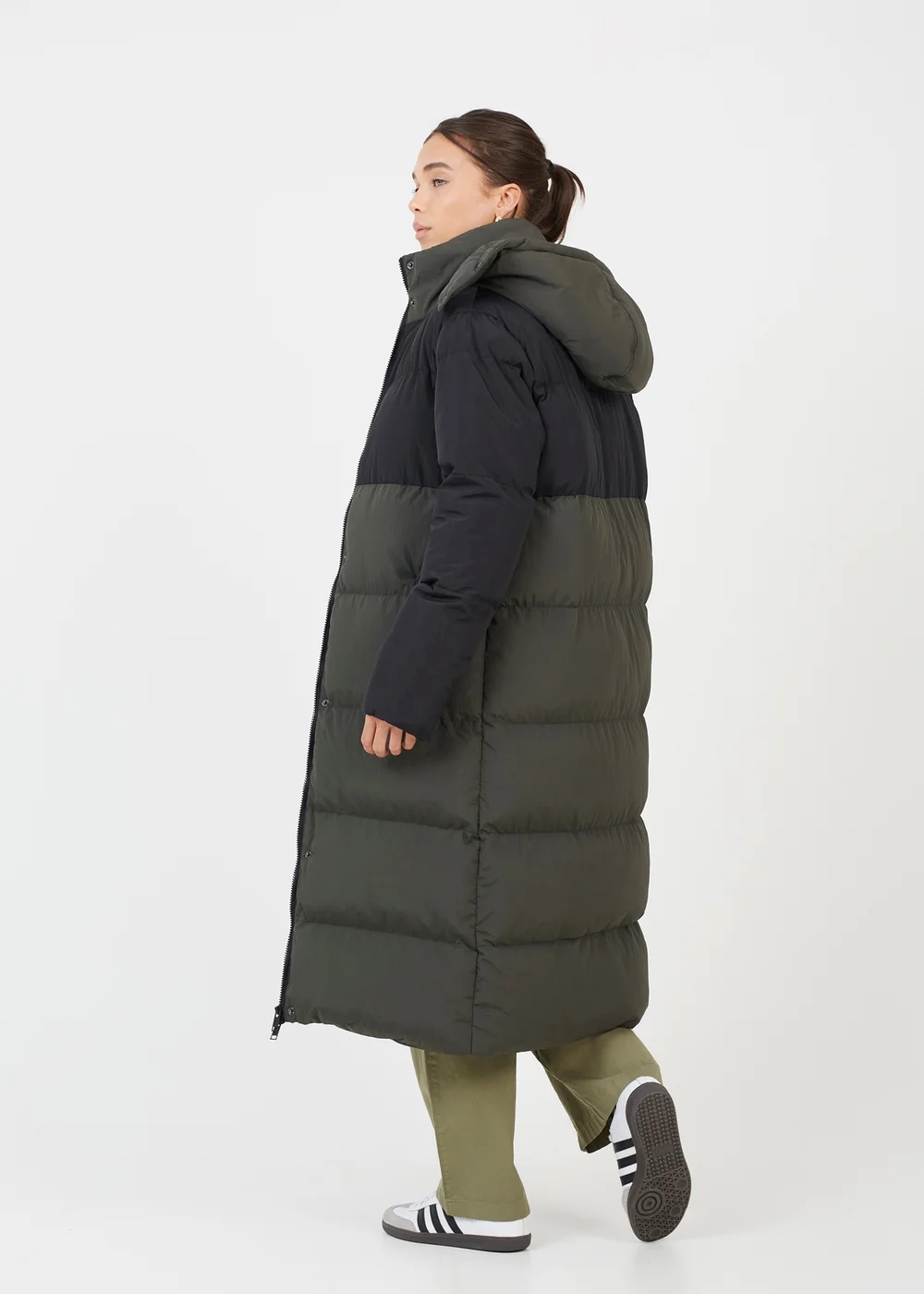 Brave Soul Khaki Colourblock Maxi Hooded Puffer Jacket - 12 Image 2