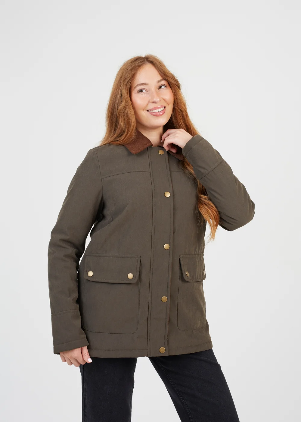 Brave Soul Khaki Twill Jacket with Cord Collar - 8 Image 1