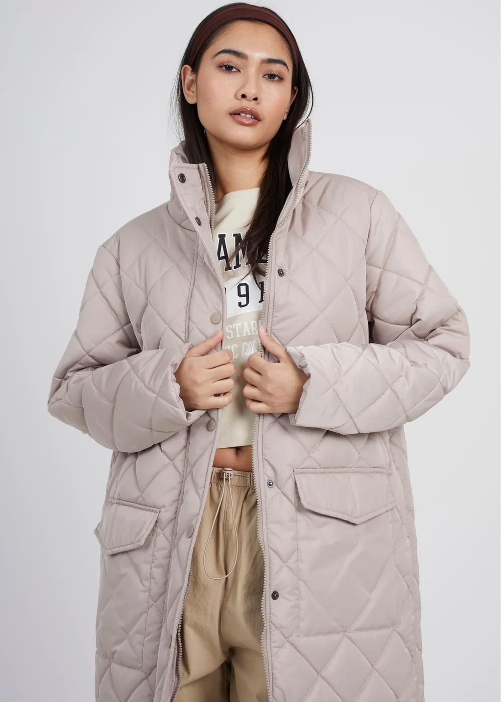 Brave Soul Stone Longline Diamond Quilted Jacket - 14 Image 3