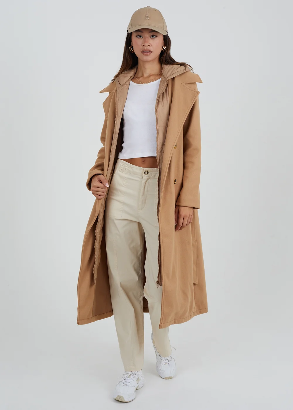 Brave Soul Camel Faux Wool Maxi Hooded Trench Coat - 8 Image 4