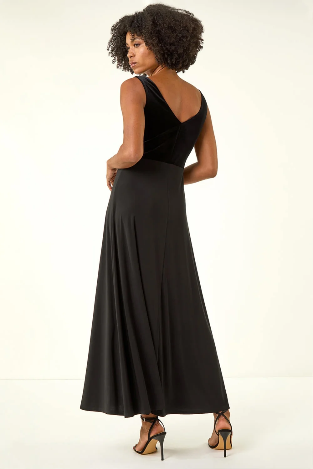 Roman Black Velvet Twist Front Maxi Stretch Dress - 22 Image 4