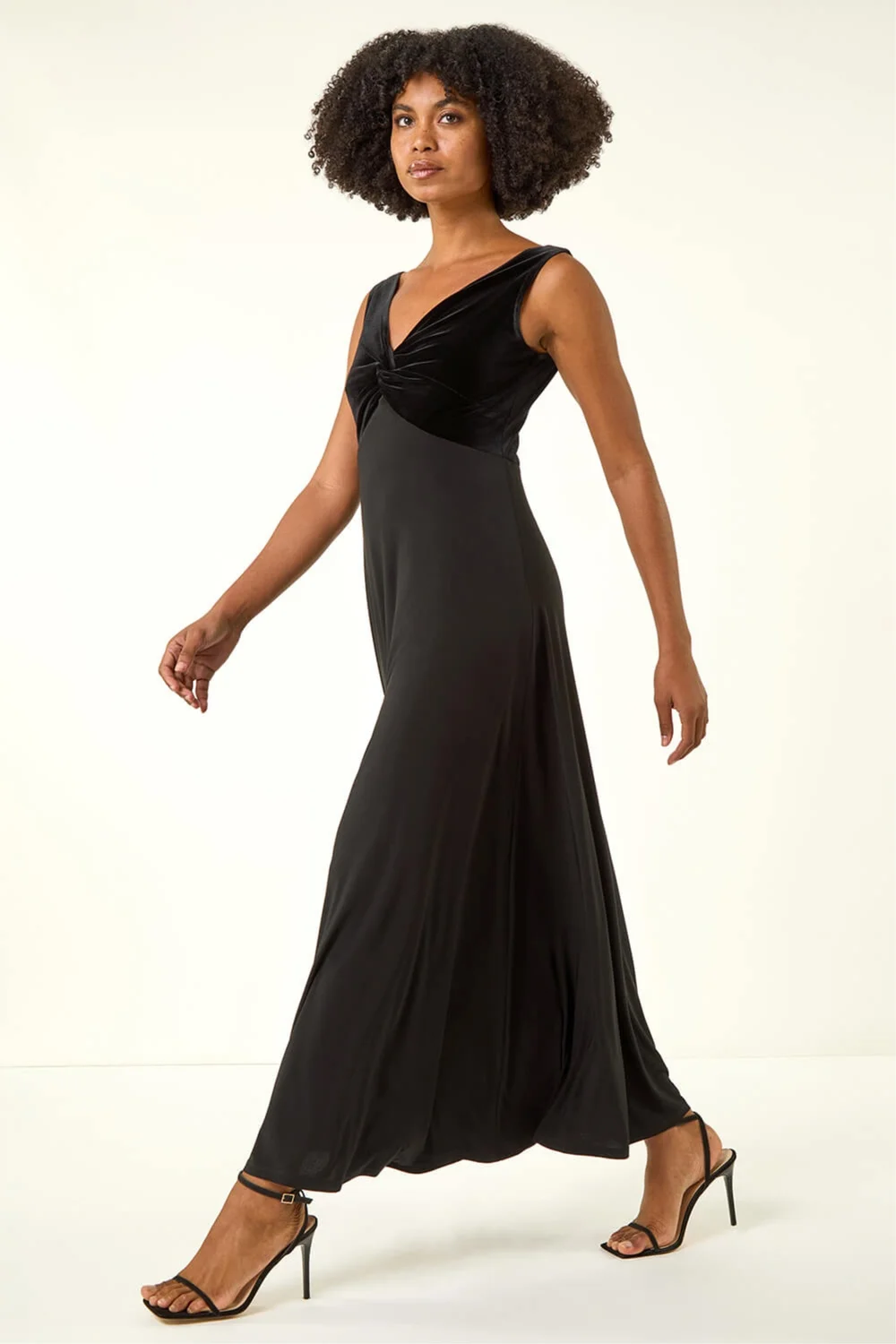 Roman Black Velvet Twist Front Maxi Stretch Dress - 22 Image 2