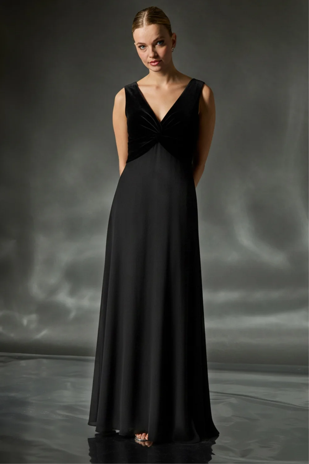 Roman Black Velvet Twist Front Maxi Stretch Dress - 22 Image 1