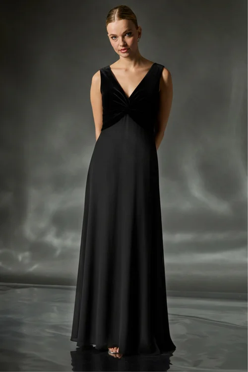 Roman Black Velvet Twist Front Maxi Stretch Dress - 22 Image 1