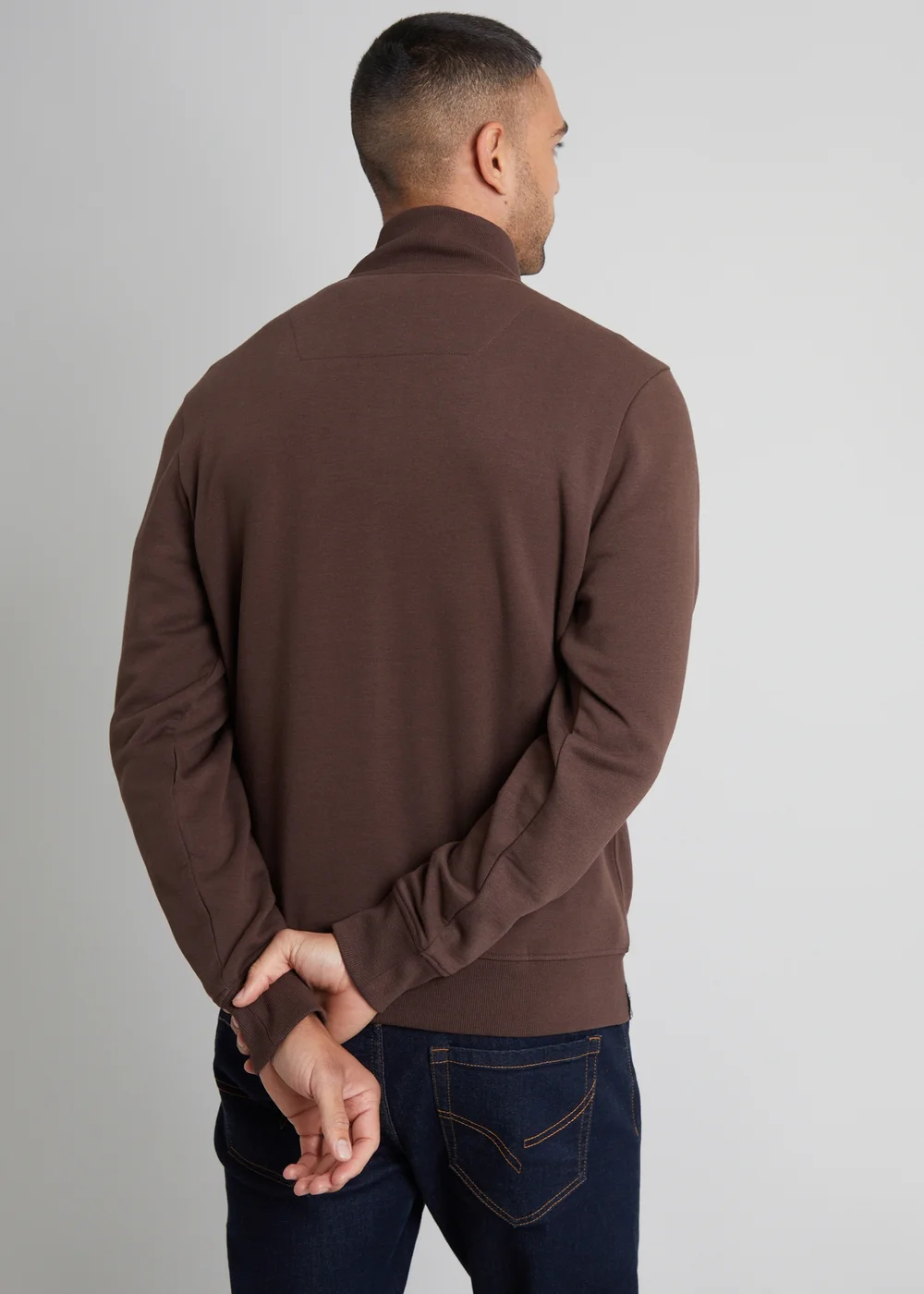 Threadbare Chocolate 1/4 Zip Neck Sweatshirt - S Image 2