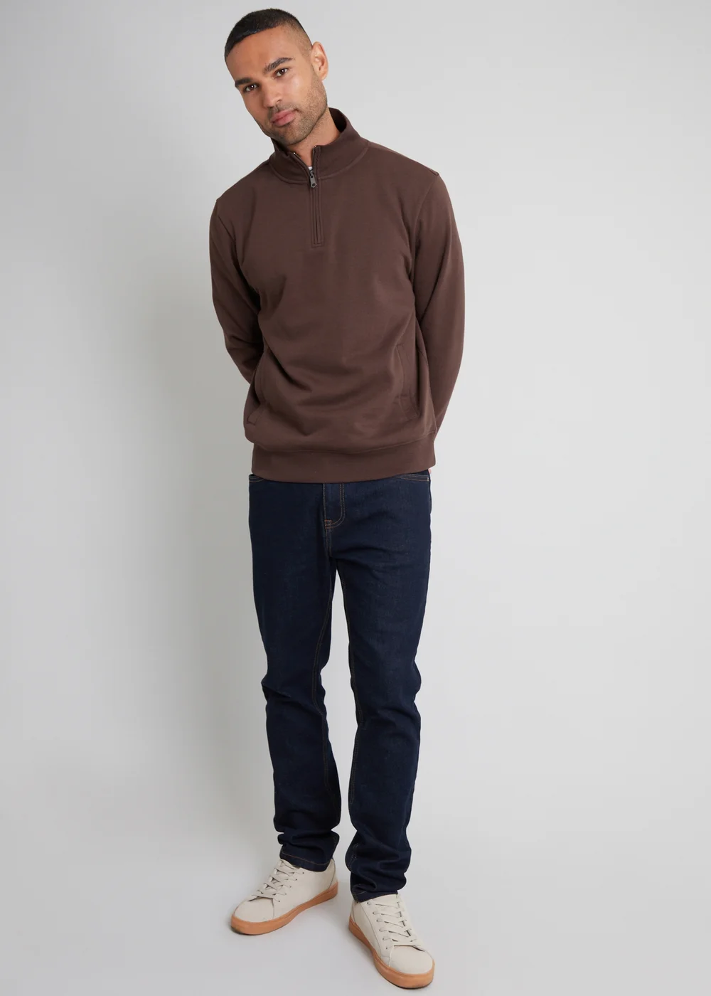 Threadbare Chocolate 1/4 Zip Neck Sweatshirt - S Image 4