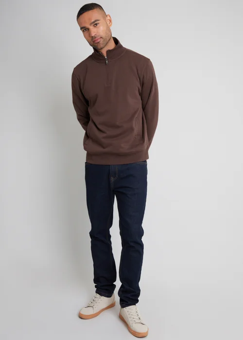 Threadbare Chocolate 1/4 Zip Neck Sweatshirt - S Image 4