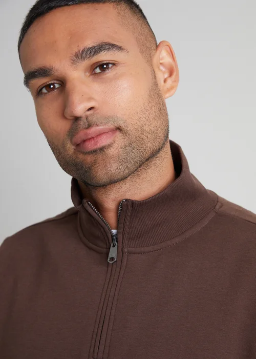 Threadbare Chocolate 1/4 Zip Neck Sweatshirt - S Image 3