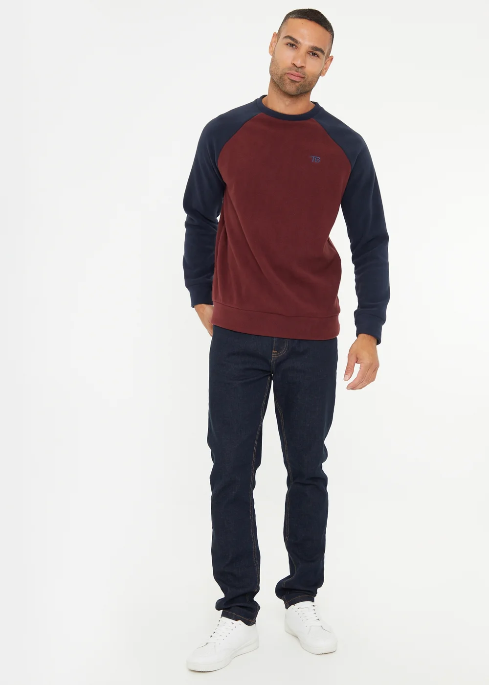 Threadbare Burgundy Raglan Sleeve Microfleece Crew Neck Sweatshirt - S Image 4