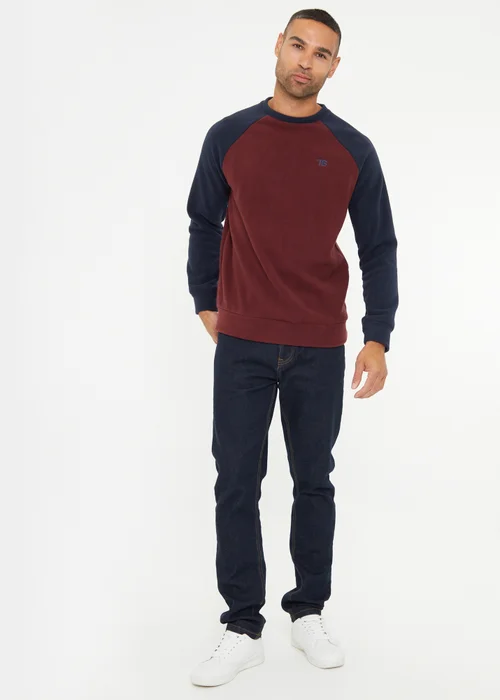 Threadbare Burgundy Raglan Sleeve Microfleece Crew Neck Sweatshirt - S Image 4
