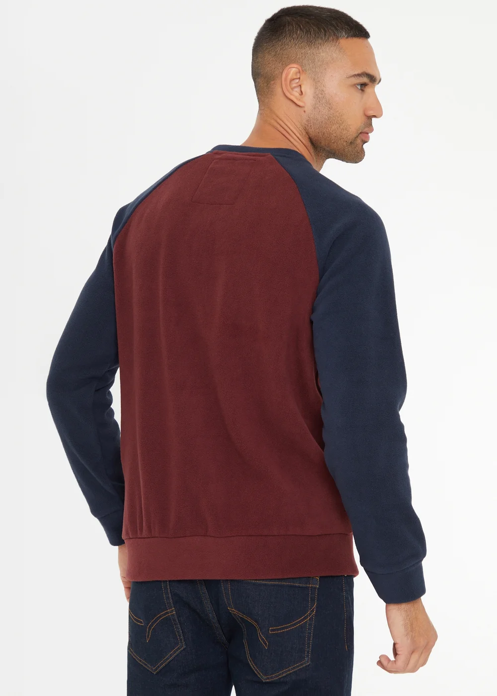 Threadbare Burgundy Raglan Sleeve Microfleece Crew Neck Sweatshirt - S Image 2
