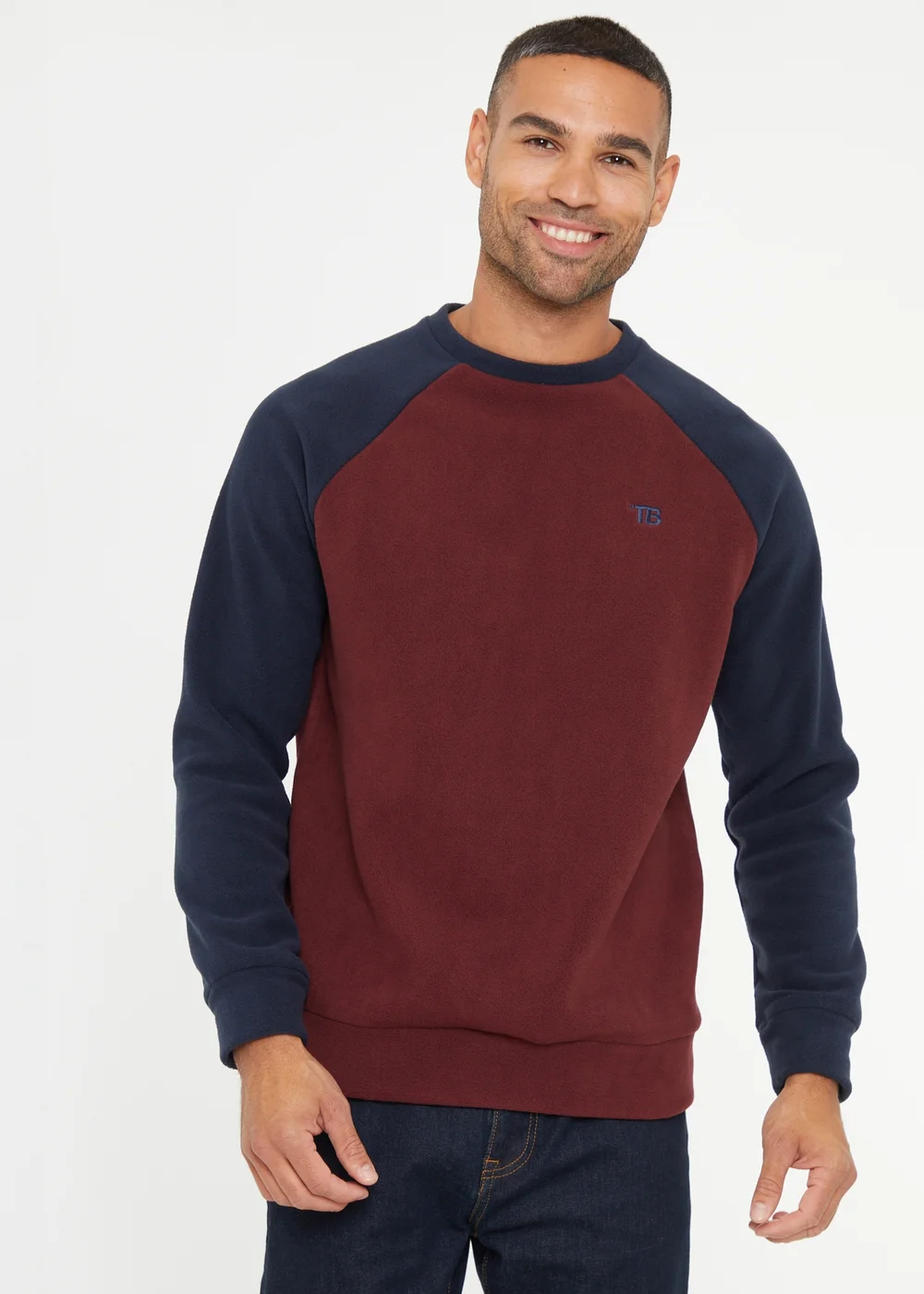 Threadbare Burgundy Raglan Sleeve Microfleece Crew Neck Sweatshirt - S Image 1