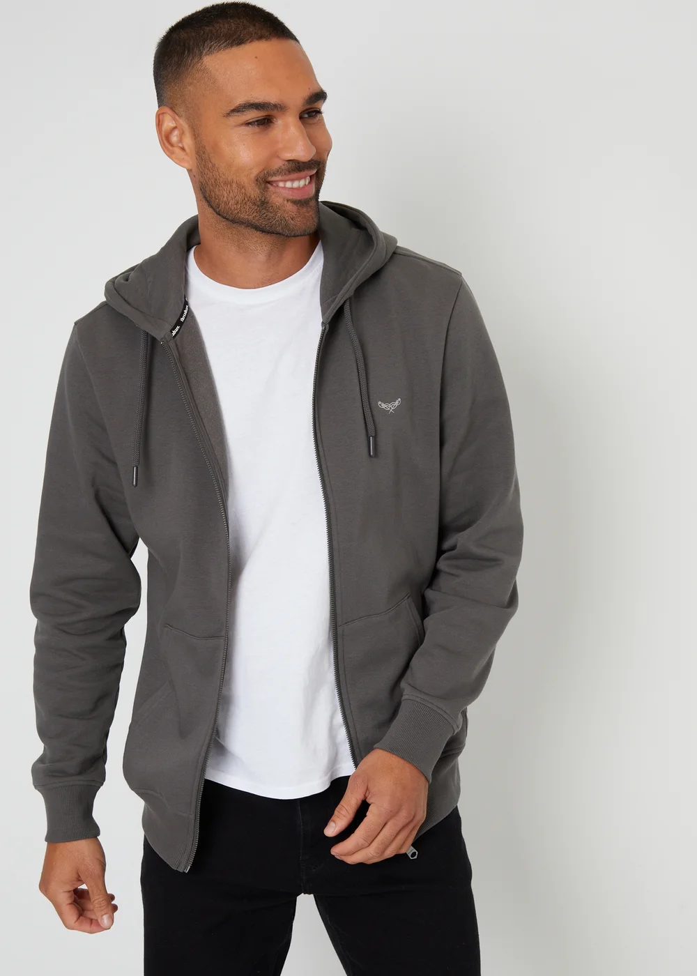 Threadbare Dark Grey Zip Through Hoody - S Image 1