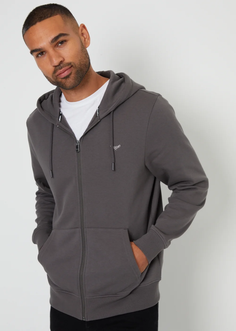 Threadbare Dark Grey Zip Through Hoody - S Image 4
