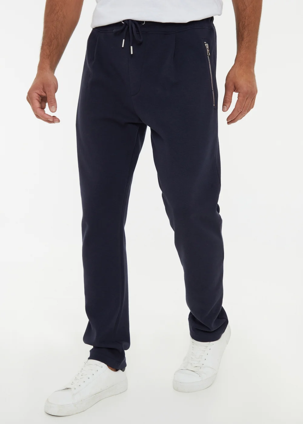 Threadbare Navy Open Hem Pique Joggers - S Image 1