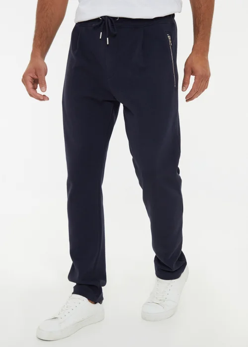 Threadbare Navy Open Hem Pique Joggers - S Image 1