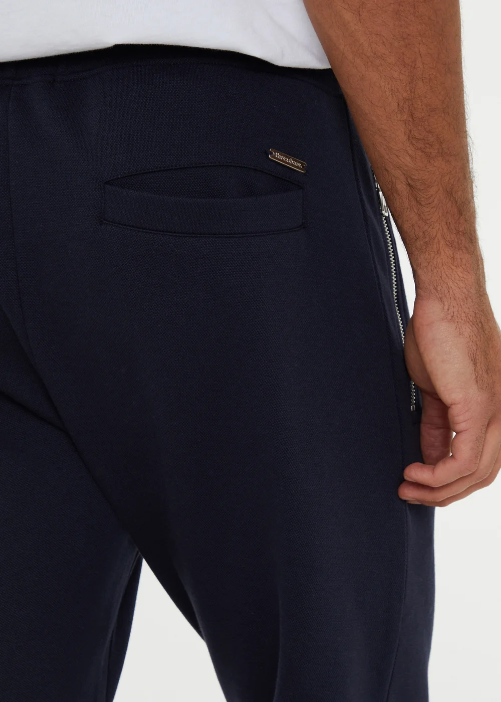 Threadbare Navy Open Hem Pique Joggers - S Image 3