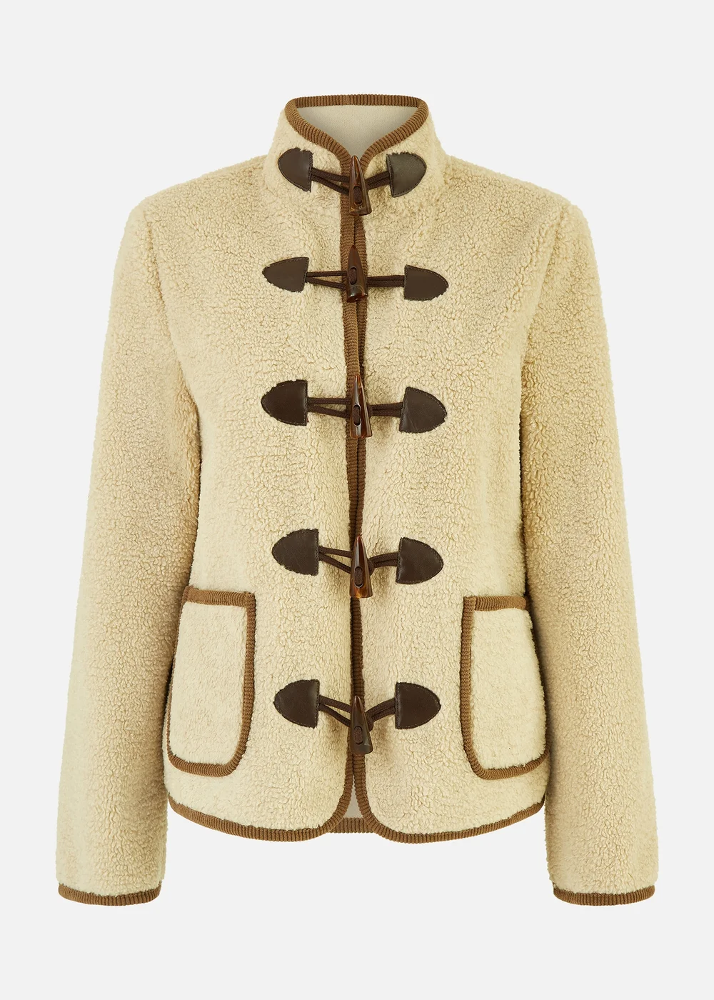 Yumi Cream Borg Jacket With Faux Leather Button Details - 8 Image 3