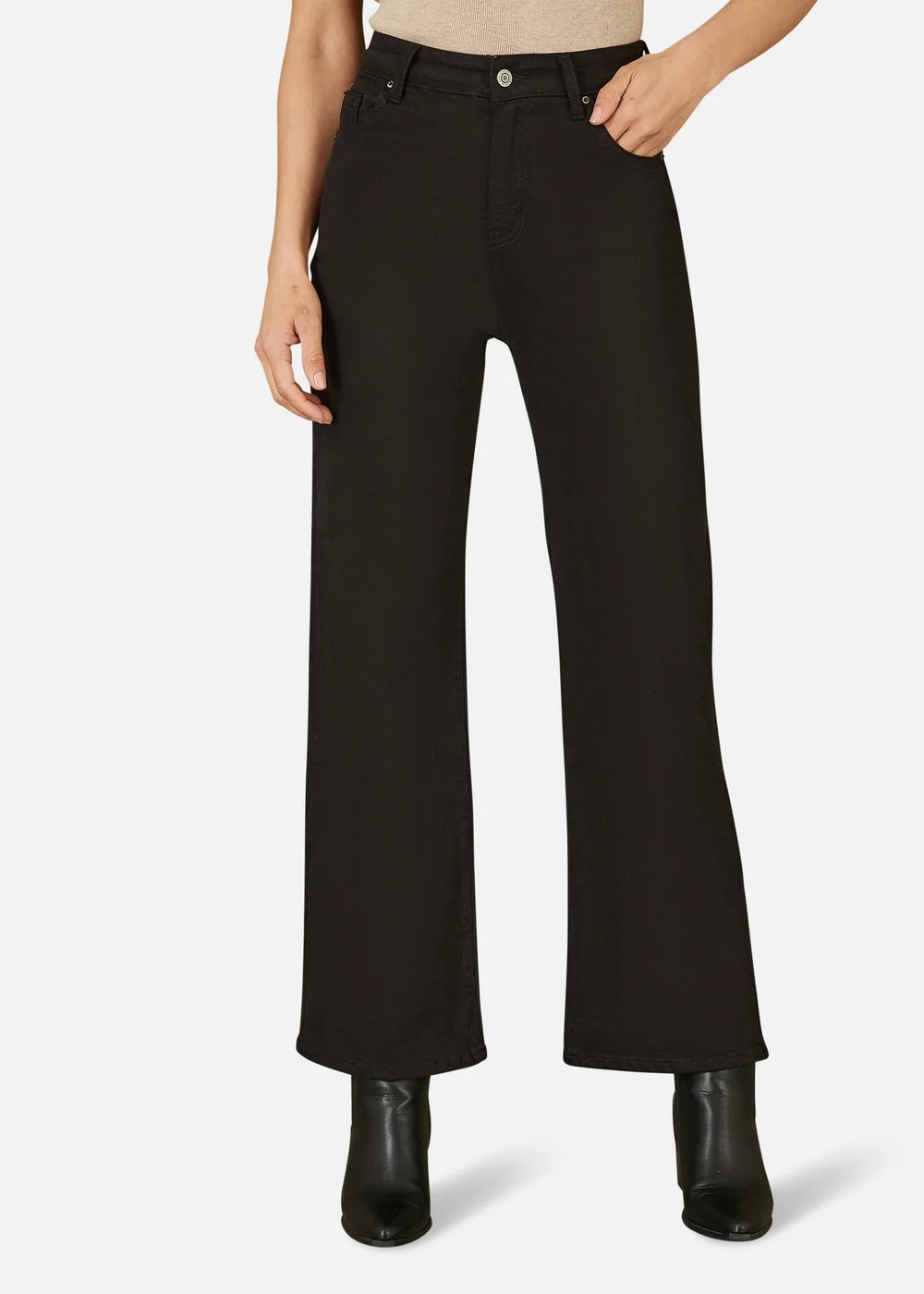 Yumi Black Stretch Canvas Wide Leg High Waist Jeans - 8 Image 2