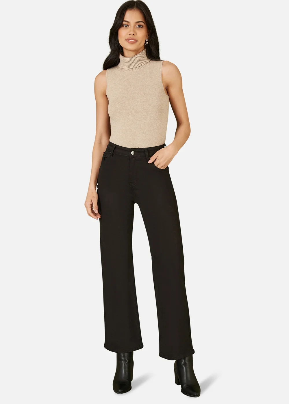 Yumi Black Stretch Canvas Wide Leg High Waist Jeans - 8 Image 1