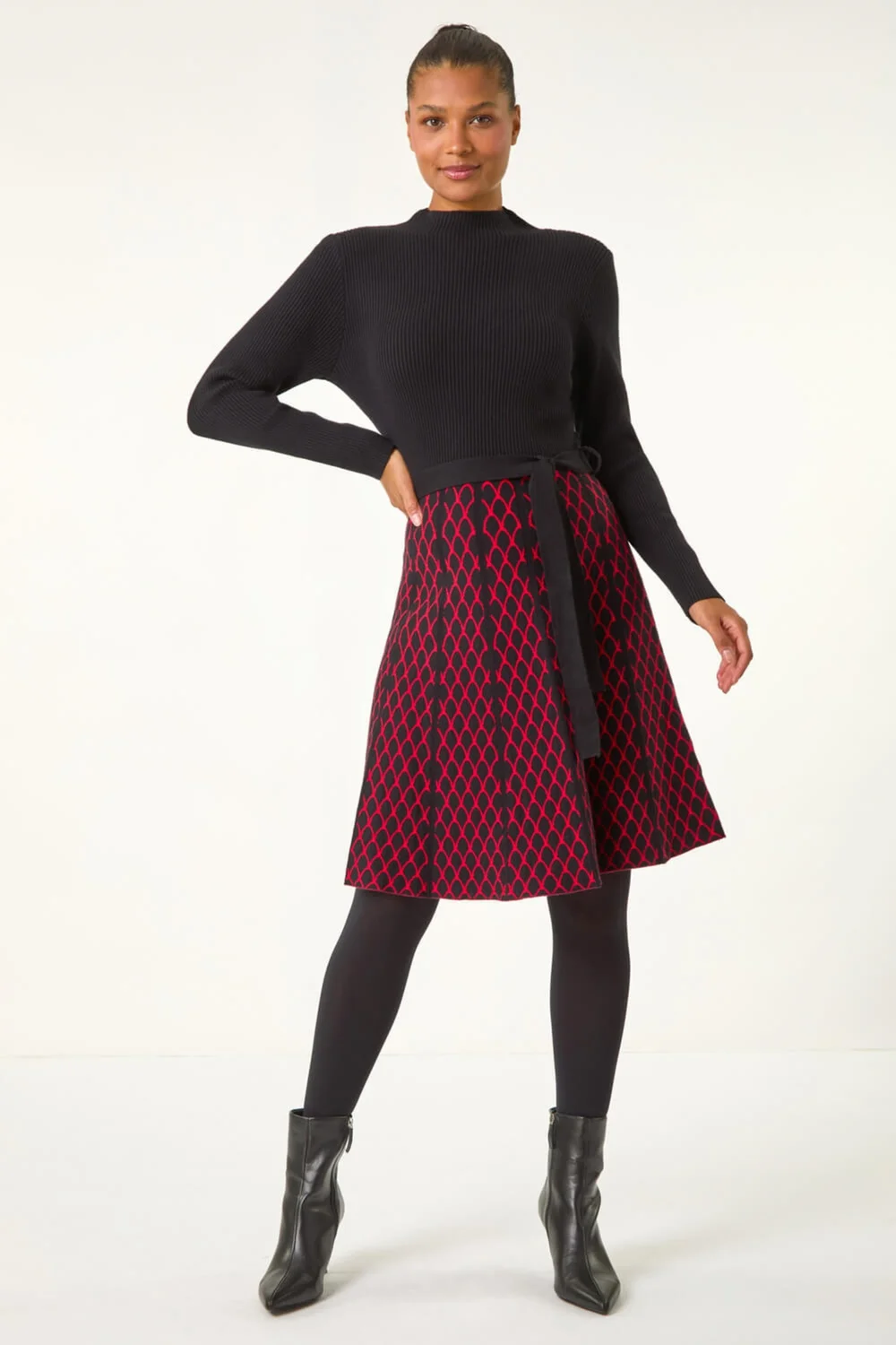 Roman Red Contrast Skirt Ribbed Jumper Dress - 10 Image 2