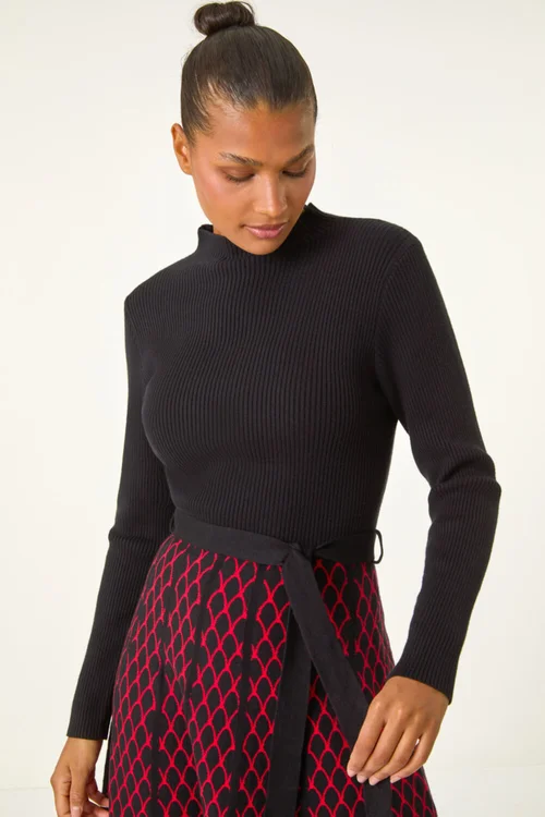 Roman Red Contrast Skirt Ribbed Jumper Dress - 10 Image 4