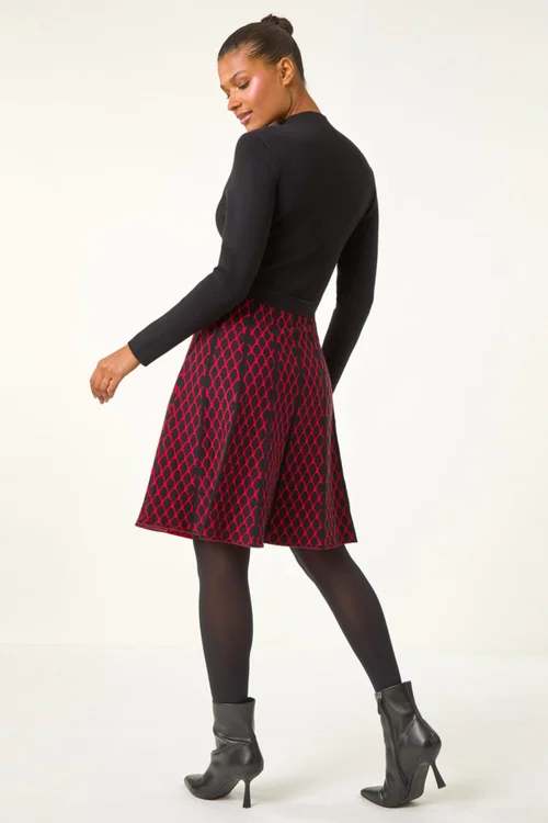 Roman Red Contrast Skirt Ribbed Jumper Dress - 10 Image 3