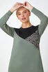 Roman Khaki Petite Leopard Print Colour Block Knit Dress - Size 12 Image 4