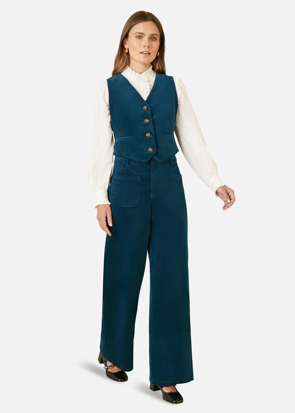 Yumi Teal Cord Trousers With Patch Pockets - 8 Image 1
