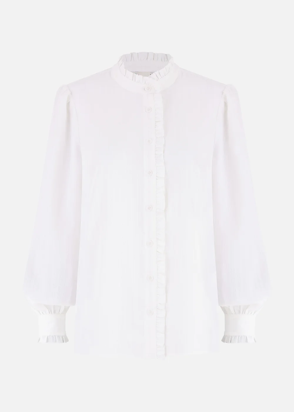 Yumi White Frill High Neck Shirt - 8 Image 2