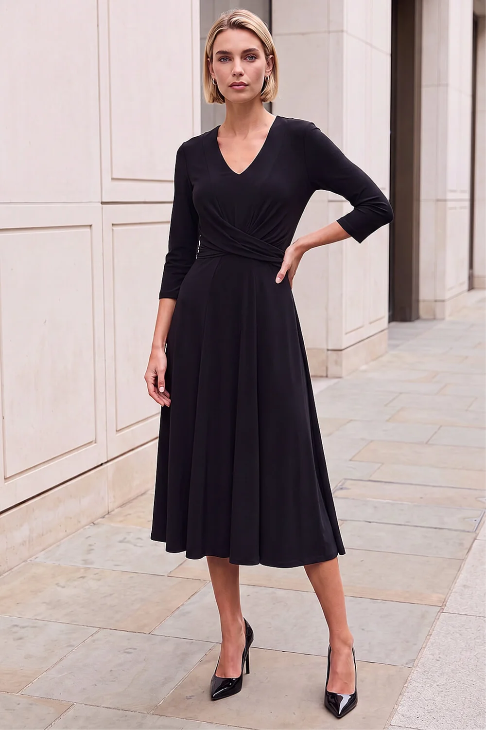 Roman Black Stretch Crossover Midi Dress - 10 Image 2