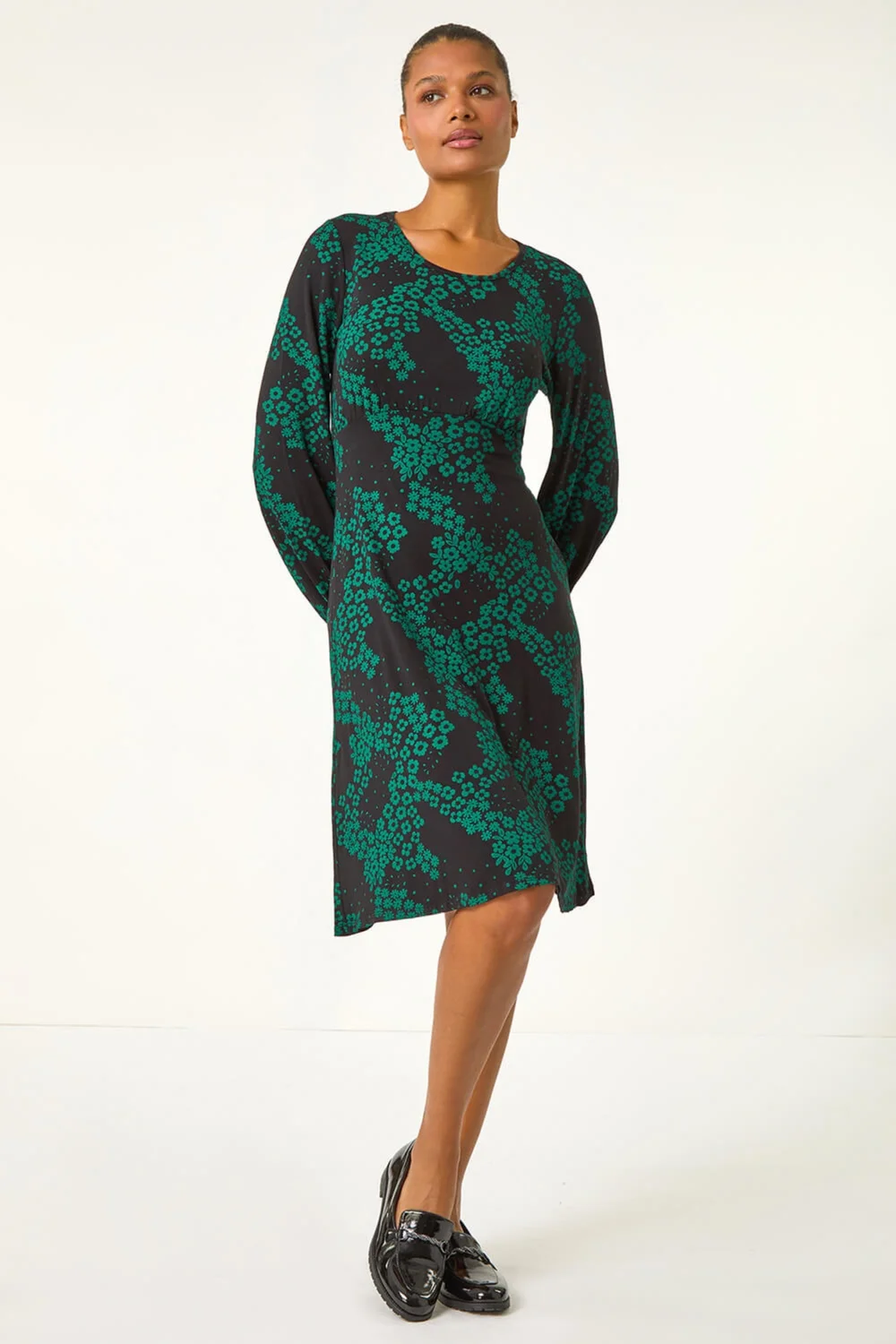 Roman Green Ditsy Floral Gathered Stretch Dress - 22 Image 2