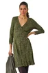 Roman Khaki Floral Print Wrap Front Stretch Dress - 10 Image 1