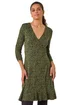Roman Khaki Floral Print Wrap Front Stretch Dress - 10 Image 2