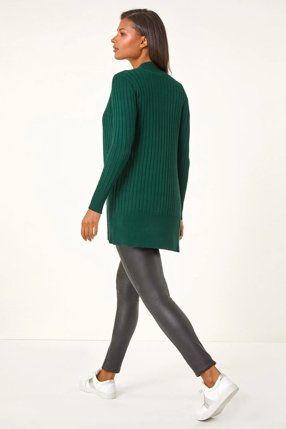 Roman Dark Green Longline Stretch Ribbed Cardigan - 10 Image 4