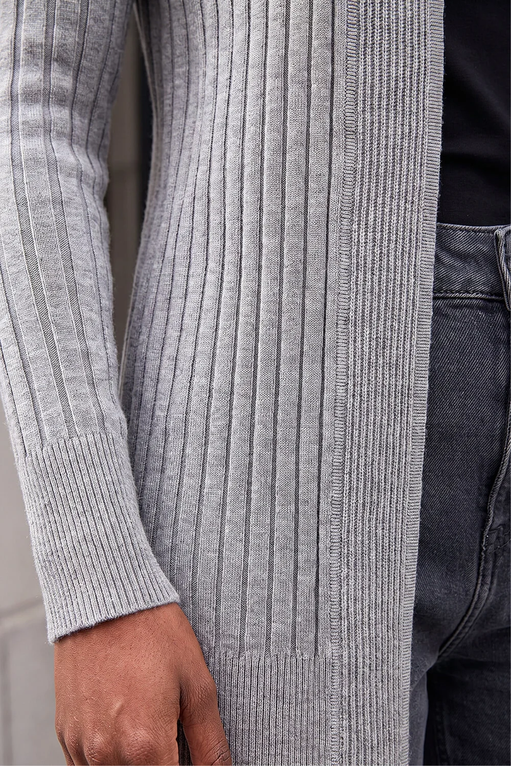 Roman Light Grey Longline Stretch Ribbed Cardigan - 12 Image 4