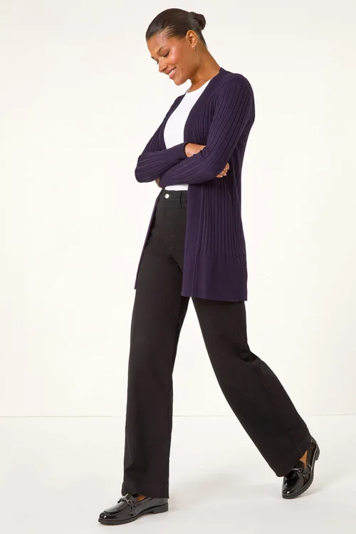 Roman Purple Longline Stretch Ribbed Cardigan - Size 14 Image 2