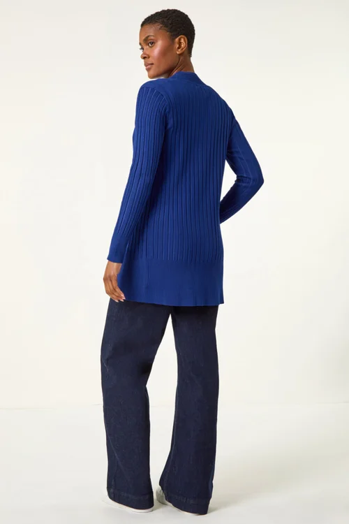 Roman Ink Blue Longline Stretch Ribbed Cardigan - 22 Image 3