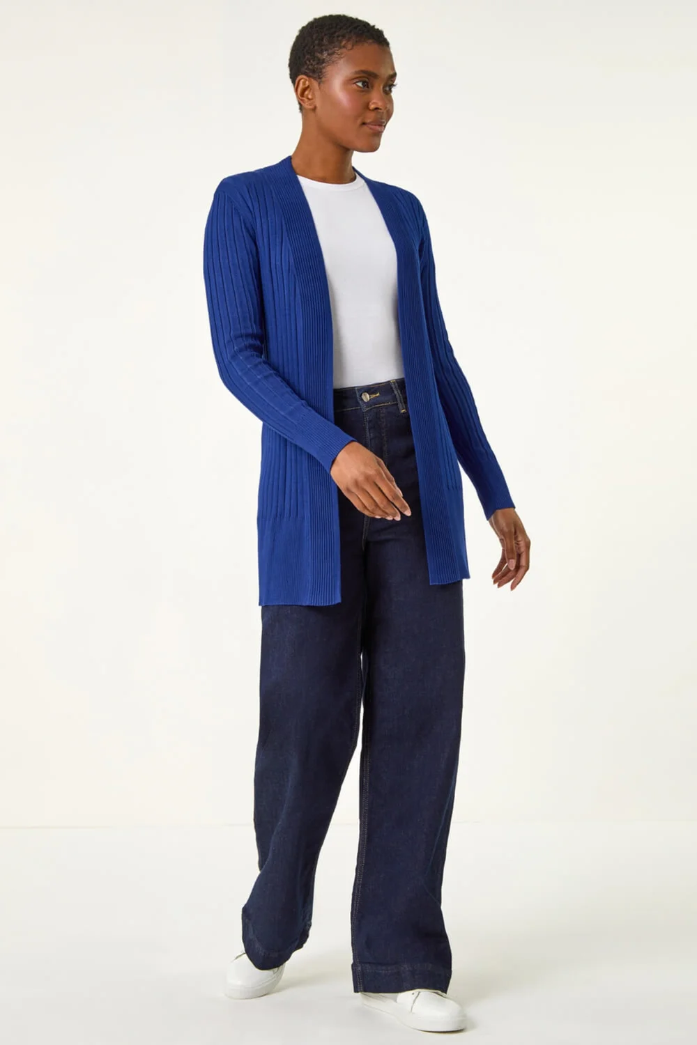 Roman Ink Blue Longline Stretch Ribbed Cardigan - 22 Image 2