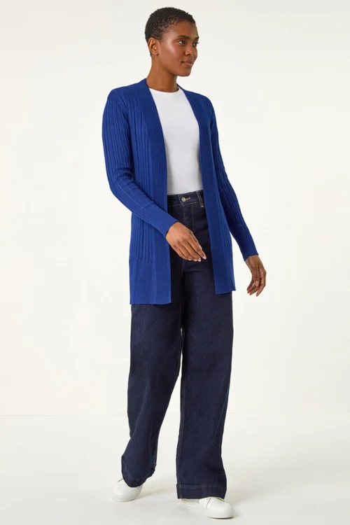 Roman Ink Blue Longline Stretch Ribbed Cardigan - 22 Image 2