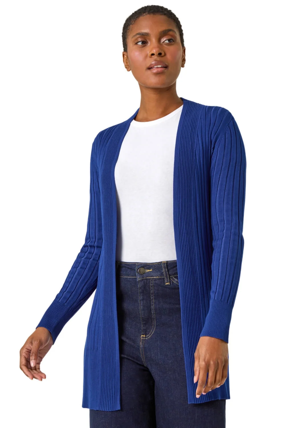 Roman Ink Blue Longline Stretch Ribbed Cardigan - 22 Image 1