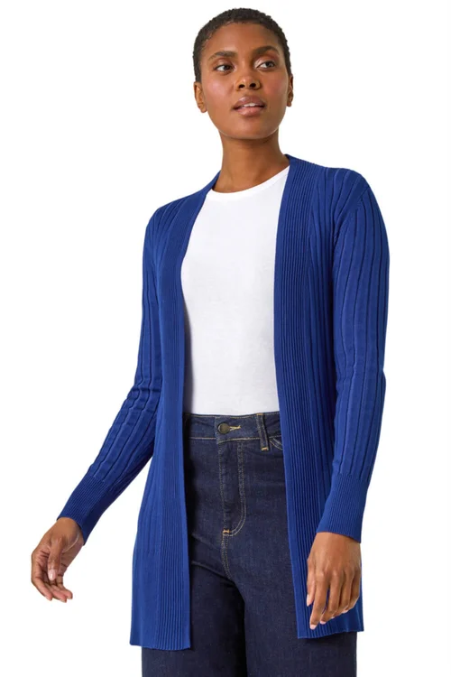 Roman Ink Blue Longline Stretch Ribbed Cardigan - 22 Image 1