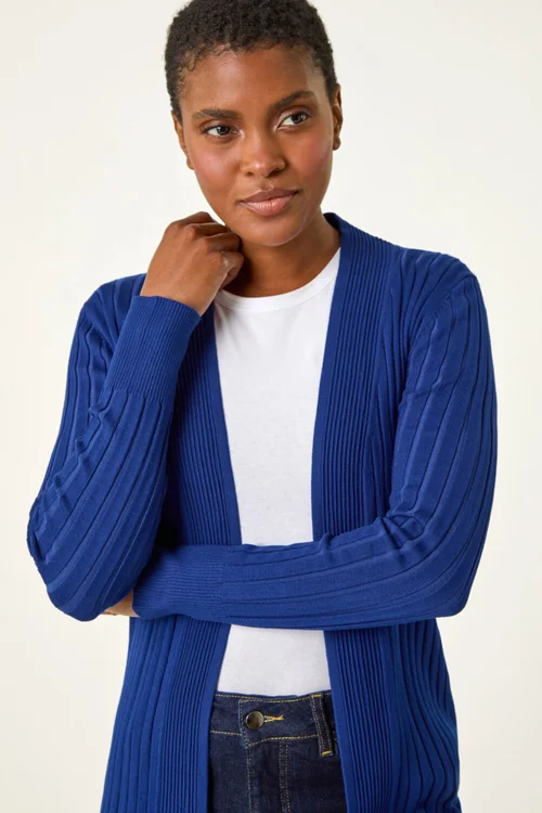 Roman Ink Blue Longline Stretch Ribbed Cardigan - 22 Image 4