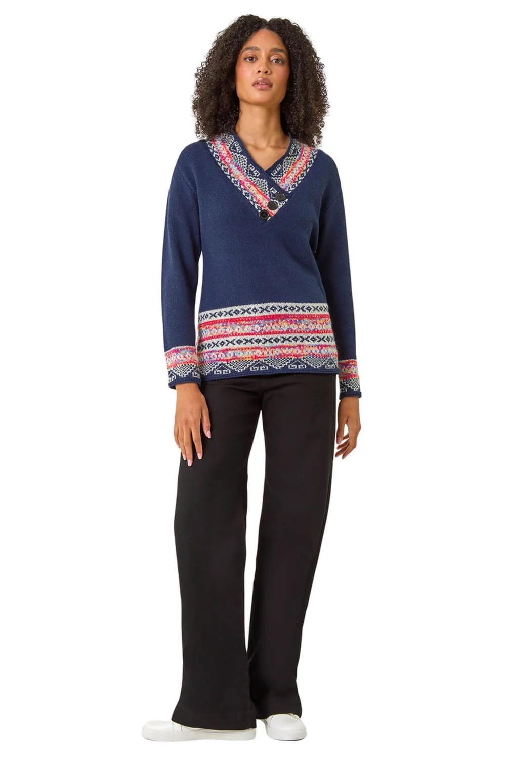 Roman Midnight Blue Nordic Print Button Detail Jumper - Size 12 Image 2